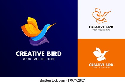 Gradient Hummingbird Shaped Logo, monoline, and flat icon vector design