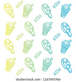 gradient ice cream doodle illustration pattern with candy on white background