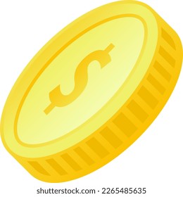 Gradient icon of 3d coin clip art with shiny golden color for design graphic. Realistic vector illustration for business, finance, wealth, market, shop, payment or economy graphic resource