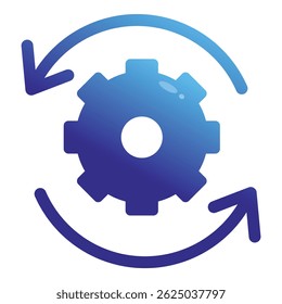 Gradient icon of a cogwheel rotating with two curved arrows, suggesting an update or reset process