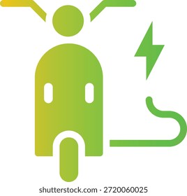 Gradient Icon – Vespa eléctrica con el enchufe de carga y el símbolo del relámpago.
