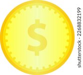 Gradient icon of realistic coin clip art with shiny golden color for design graphic. 3d vector illustration for business, finance, wealth, market, shop, payment or economy graphic resource