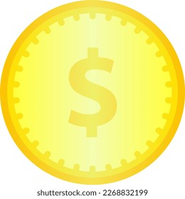 Gradient icon of realistic coin clip art with shiny golden color for design graphic. 3d vector illustration for business, finance, wealth, market, shop, payment or economy graphic resource