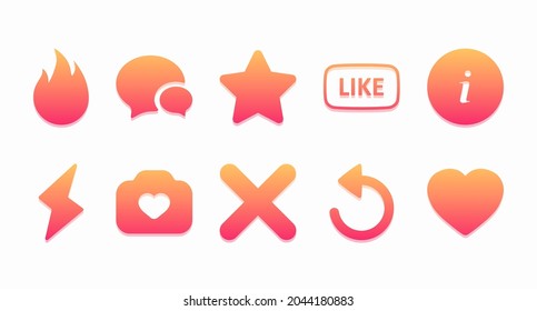 Gradient icons. Set of flat icons for interface design. Social media interface element. Vector illustration 