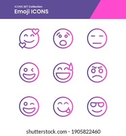 Gradient icons set of love, angry, shy and many more with outline vector style. perfect use for web pattern design etc.