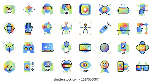 Gradient icons set of Virtual reality linear icons set. Technology Augmented Reality, mobile VR. Material design icon suitable for print, website and presentation