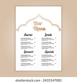 Gradient iftar vertical menu template, ramadhan celebration. vector illustration