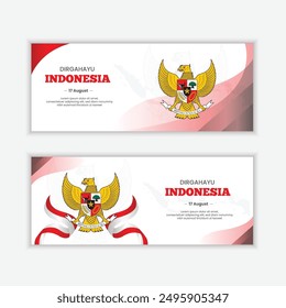 Gradient indonesia independence day horizontal banner template collection with garuda