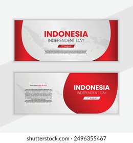 Gradient indonesia independence day horizontal banner template collection