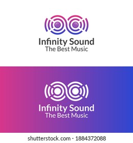 gradient infinity with sound symbol and the best speaker music, dj logo design