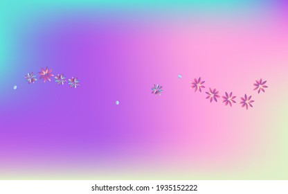 Gradient Inflorescence Minimal Blue Background. Color Hibiscus Design. Liquid Light Template. Rainbow Flower Luxury Brochure.