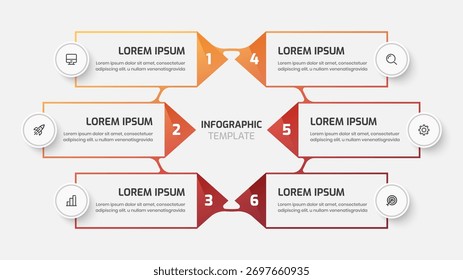 Infografía de gradiente con etiqueta de círculo, 6 números, línea e icono para presentación