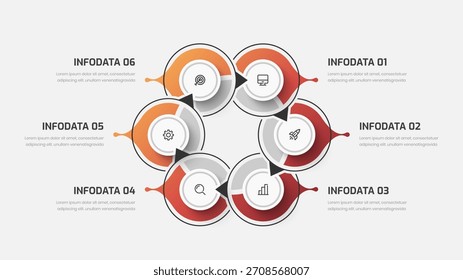 Infográfico de Gradiente com Rótulo de Círculo, Linha, Opção de Seis e Ícones para Apresentação
