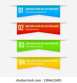 Gradient Infographics banners. A vivid illustration of the layout of the labels banner. Colored button labels with a set of steps. A template for the web design. All elements are isolated.EPS 10.