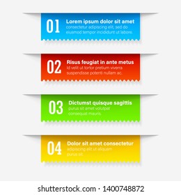 Gradient Infographics banners. A vivid illustration of the layout of the labels banner. Colored ribbon labels with a set of steps. A template for the web design. All elements are isolated.EPS 10.