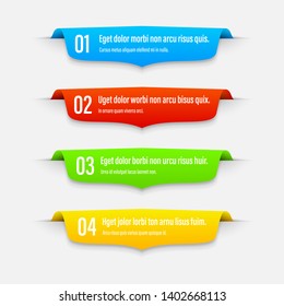 Gradient Infographics banners. A vivid illustration of the layout of the labels banner. Colored ribbon labels with a set of steps. A template for the design. All elements are isolated.EPS 10.