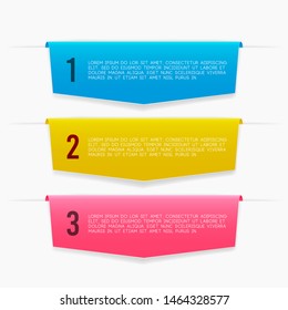 Gradient Infographics banners. A vivid illustration of the layout of the labels banner. Colored ribbon labels with a set of steps. A template for the web design. All elements are isolated.EPS 10.