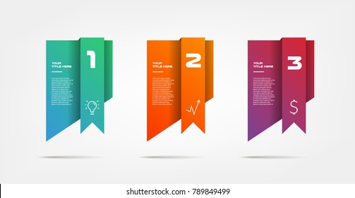 Gradient infographics step by step. Element of chart, graph, diagram with 3 options - parts, processes, timelines. Vector business template for presentation, banners. Abstract form 