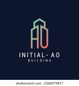 Gradient initial color AO text logo with dark background design