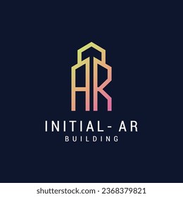 Gradient initial color AR text logo with dark background design
