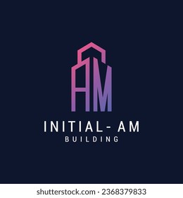 Gradient initial color AM text logo with dark background design