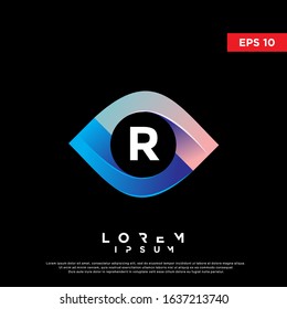 gradient initial letter r inside eye logo. modern icon, template design