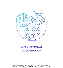 Concepto de cooperación internacional de degradado, vector aislado, icono de línea delgada que representa el ajuste de la frontera de carbono.