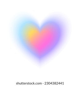 Gradient iridescent colorful blurry heart shape isolated illustration.