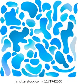 Gradient iridescent shapes. Set isolated liquid elements of holographic chameleon design palette of shimmering colors. Modern abstract pattern, bright colorful paint splash fluid. blue
