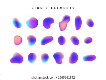 Formas de degradado. Ajuste los elementos líquidos aislados de la paleta de diseño de camaleón holográfico de colores brillantes. Patrón abstracto moderno, líquido de salpicado de pintura colorida.