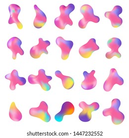 Gradient iridescent shapes. Set isolated liquid elements of holographic chameleon design palette of shimmering colors. Modern abstract design element, bright colorful paint splash fluid.