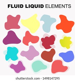 Gradient iridescent shapes. Set isolated  bright colorful paint splash fluid. liquid elements of rainbow colors.