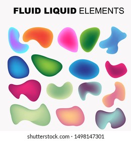 Gradient iridescent shapes. Set isolated  bright colorful paint splash fluid. liquid elements of rainbow colors.