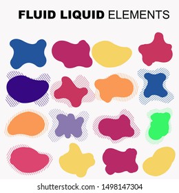 Gradient iridescent shapes. Set isolated  bright colorful paint splash fluid. liquid elements of rainbow colors.