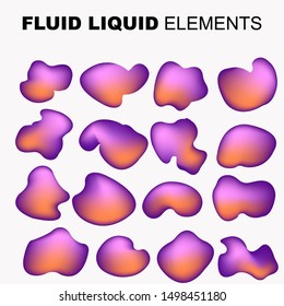Gradient iridescent shapes. Set isolated  bright colorful paint splash fluid. liquid elements of rainbow colors.