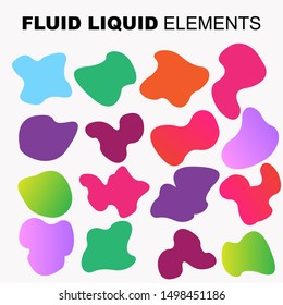Gradient iridescent shapes. Set isolated  bright colorful paint splash fluid. liquid elements of rainbow colors.
