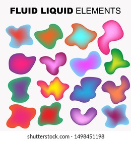 Gradient iridescent shapes. Set isolated  bright colorful paint splash fluid. liquid elements of rainbow colors.