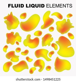 Gradient iridescent shapes. Set isolated  bright colorful paint splash fluid. liquid elements of rainbow colors.