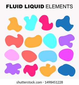 Gradient iridescent shapes. Set isolated  bright colorful paint splash fluid. liquid elements of rainbow colors.