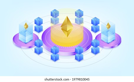 Gradient isometric nft machine. Crypto art Non fungible token machine illustration. Cryptocurrency Ethereum. Suitable for ui, ux, web, mobile, banner and infographic.