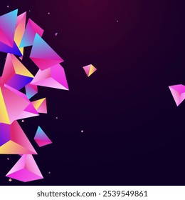 Gradient Jewel Vector Dark Violet Background. Magical Creative Shapes Catalog. Rainbow Flying Triangle Presentation. Holographic Glass Trendy Decoration.