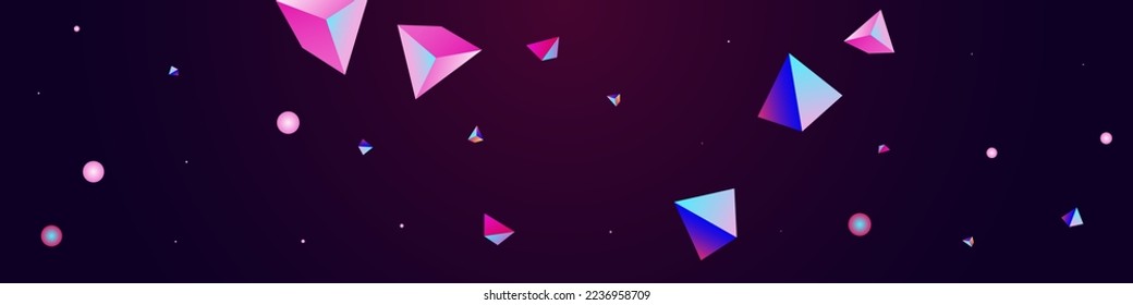 Gradient Jewel Vector Panoramic Dark Violet Background. Cosmic Minimal Stone Design. Digital Scattered Pyramid Brochure. Rainbow Triangle Dynamic Card.