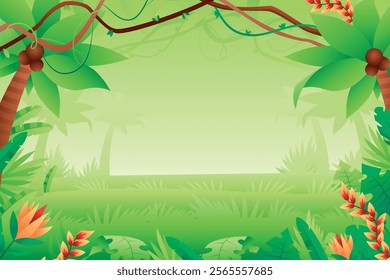 Gradient jungle background with foliage and tropical leaves