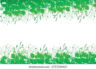 Gradient jungle exotic greenery seamless border frame. Dark green tree branches, leaves, fern twigs..eps