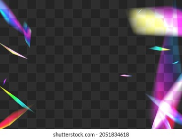 Gradient Kaleidoscope Vector Transparent Background. Rainbow Reflection Effect Texture. Iridescent Flare Paper Border. Hologram Dreamy Glare Branch.