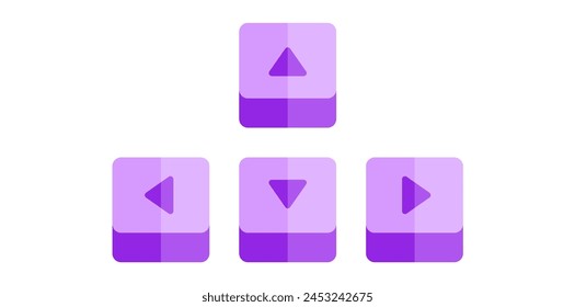 Gradient Keyboard Keys Icon, Up, Down, Right, Left, Computer Keyboard Arrows Vector Illustration.	