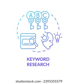 Gradient keyword research icon concept, isolated vector, AI for SEO thin line illustration.