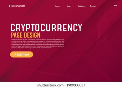 Gradient Landing Page Crypytocurrency Red background website . Template for websites, or apps. Abstract vector style. line and particles. Curved wavy line, smooth stripe Vector 