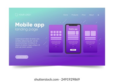 Gradient landing page template with smartphone vector design in eps 10
