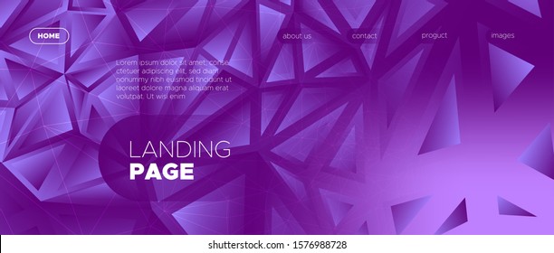 Gradient Landing Page. Vector Polygon Wallpaper. Vibrant Geometric Shapes. Futuristic Minimal Concept. Landing Page. 3d Abstract Polygon Background. Violet Minimal Design. Commercial Landing Page.